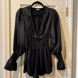 WeWoreWhat silky black romper with tie, Size XS